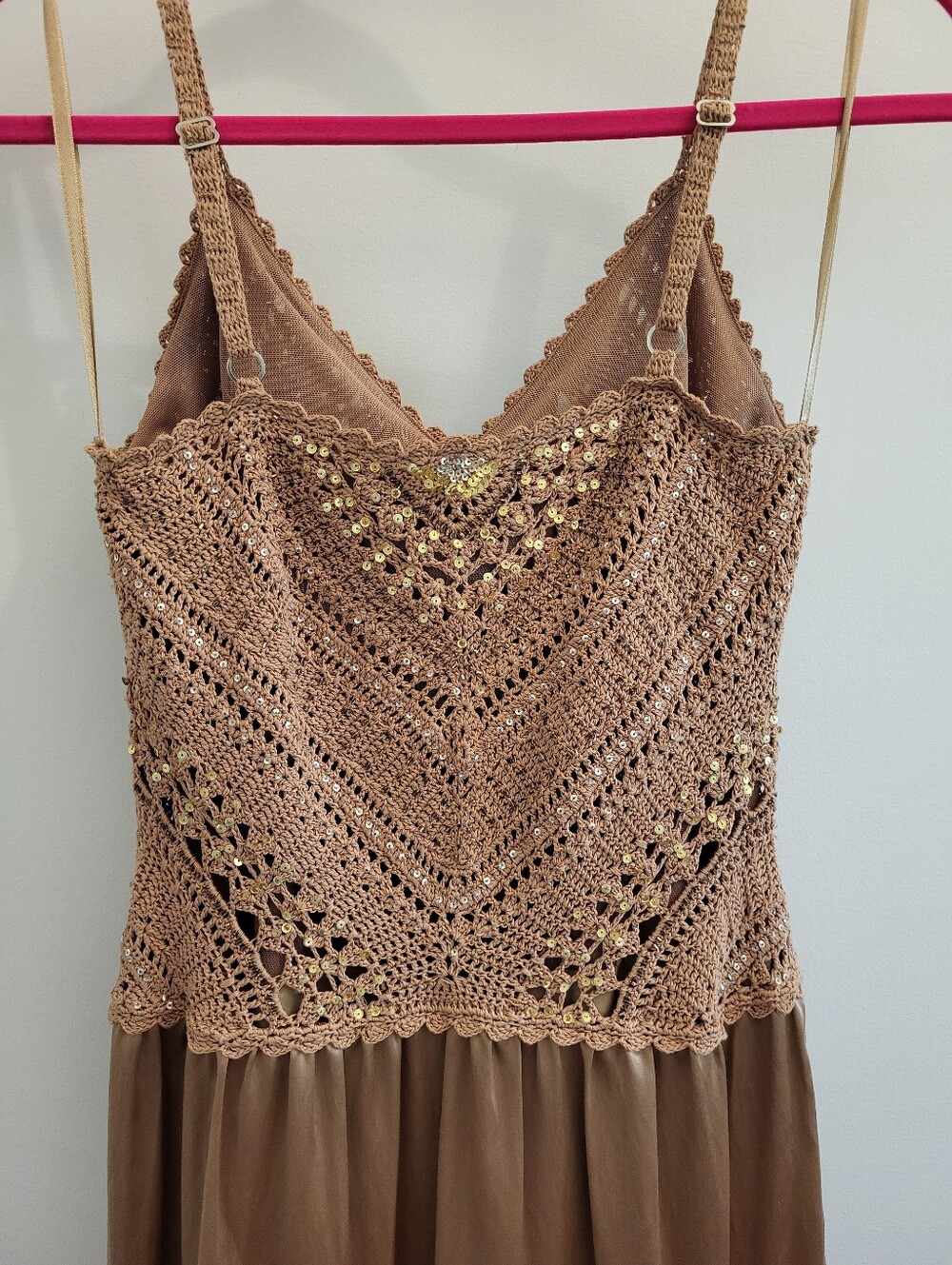 NWT Silk BCBG Maxazaria Boho Crochet Maxi Sequin Embellished Dress - Picture 9 of 16